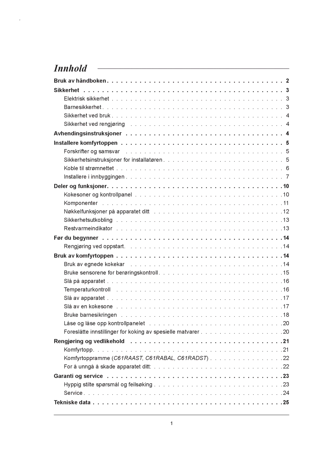 Samsung C61RAAST/XEE manual Innhold 