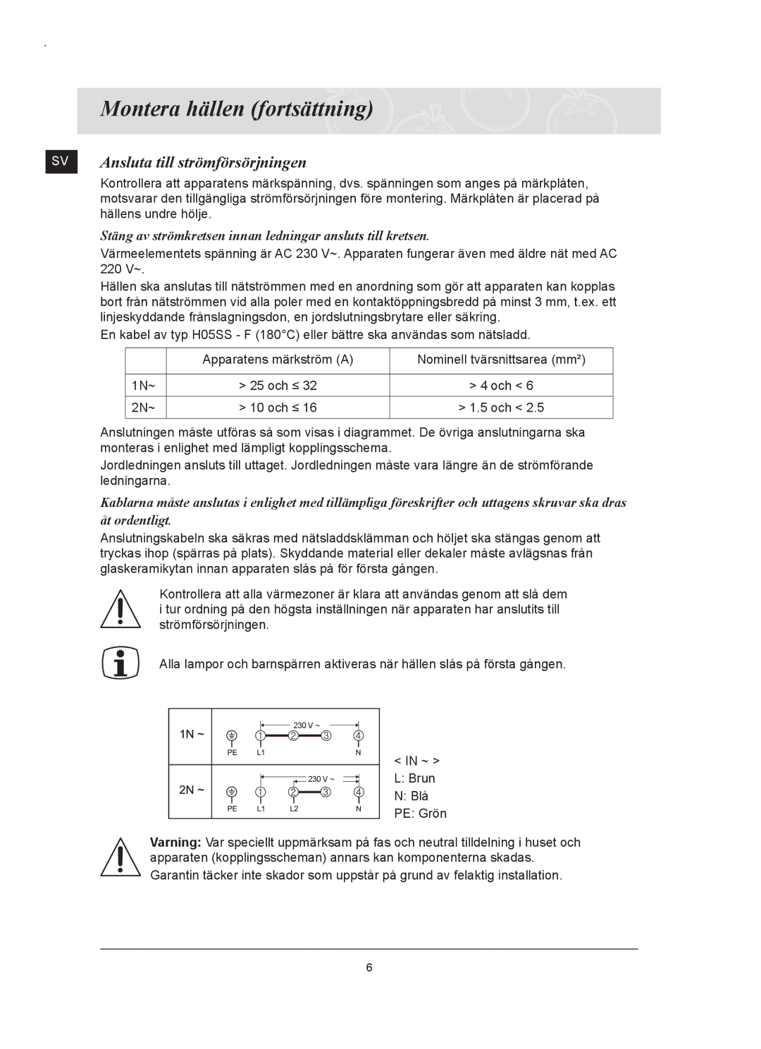 Samsung C61RAAST/XEE manual Montera hällen fortsättning, Ansluta till strömförsörjningen 