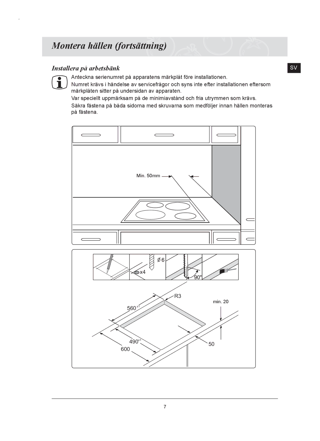 Samsung C61RAAST/XEE manual Installera på arbetsbänk 