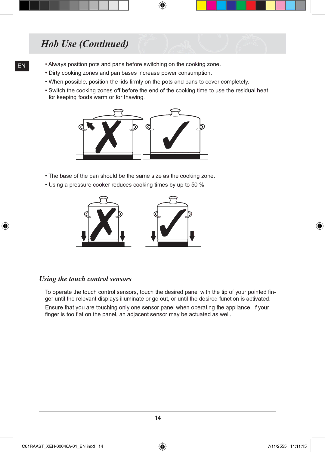 Samsung C61RAAST/XEH manual Using the touch control sensors 