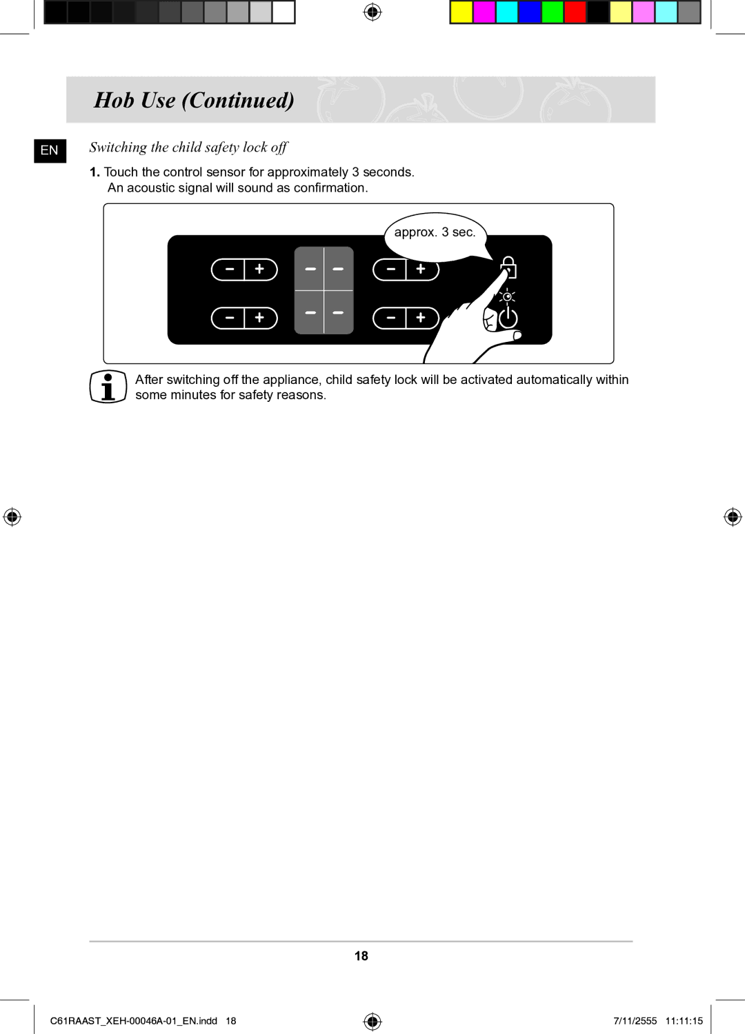 Samsung C61RAAST/XEH manual Switching the child safety lock off 