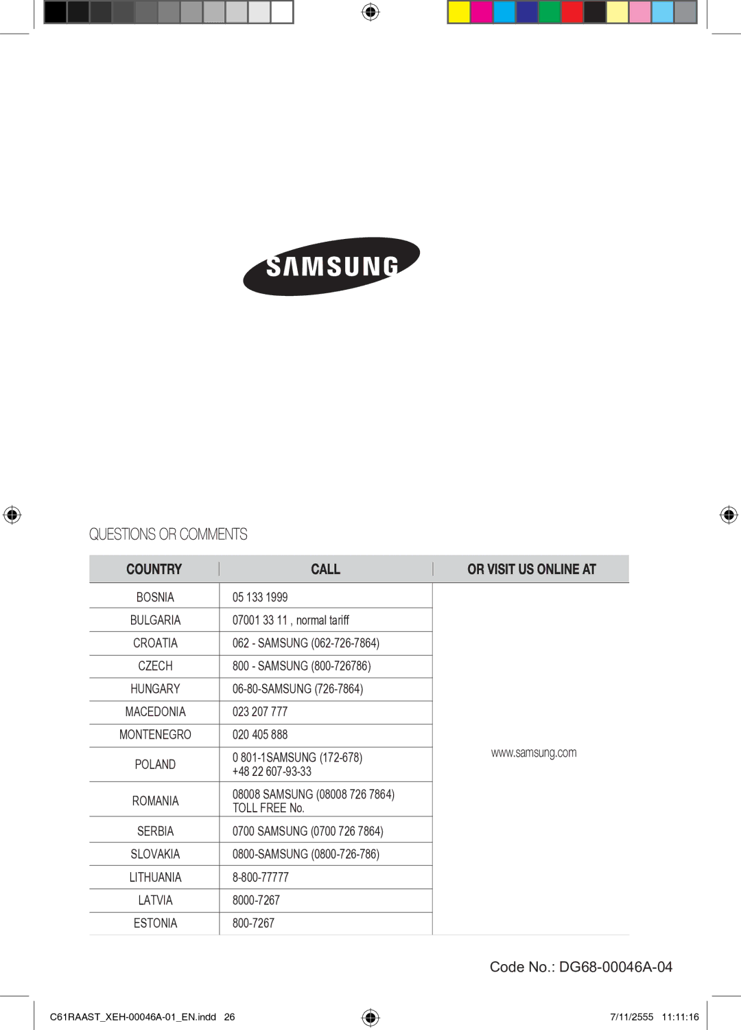 Samsung C61RAAST/XEH manual Code No. DG68-00046A-04 