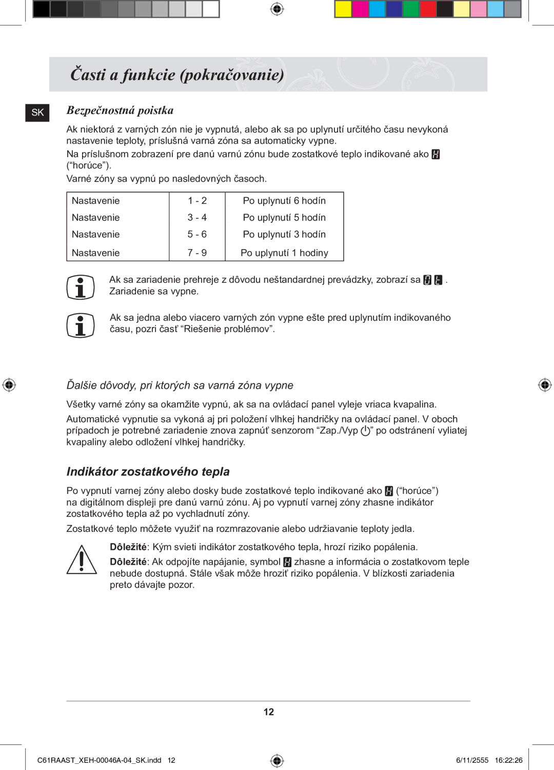 Samsung C61RAAST/XEH manual Bezpečnostná poistka, Indikátor zostatkového tepla 