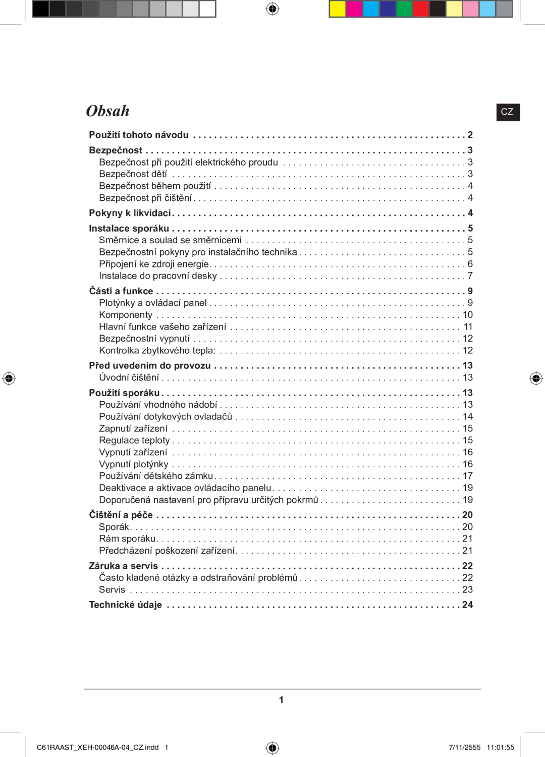 Samsung C61RAAST/XEH manual Obsah, Před uvedením do provozu 