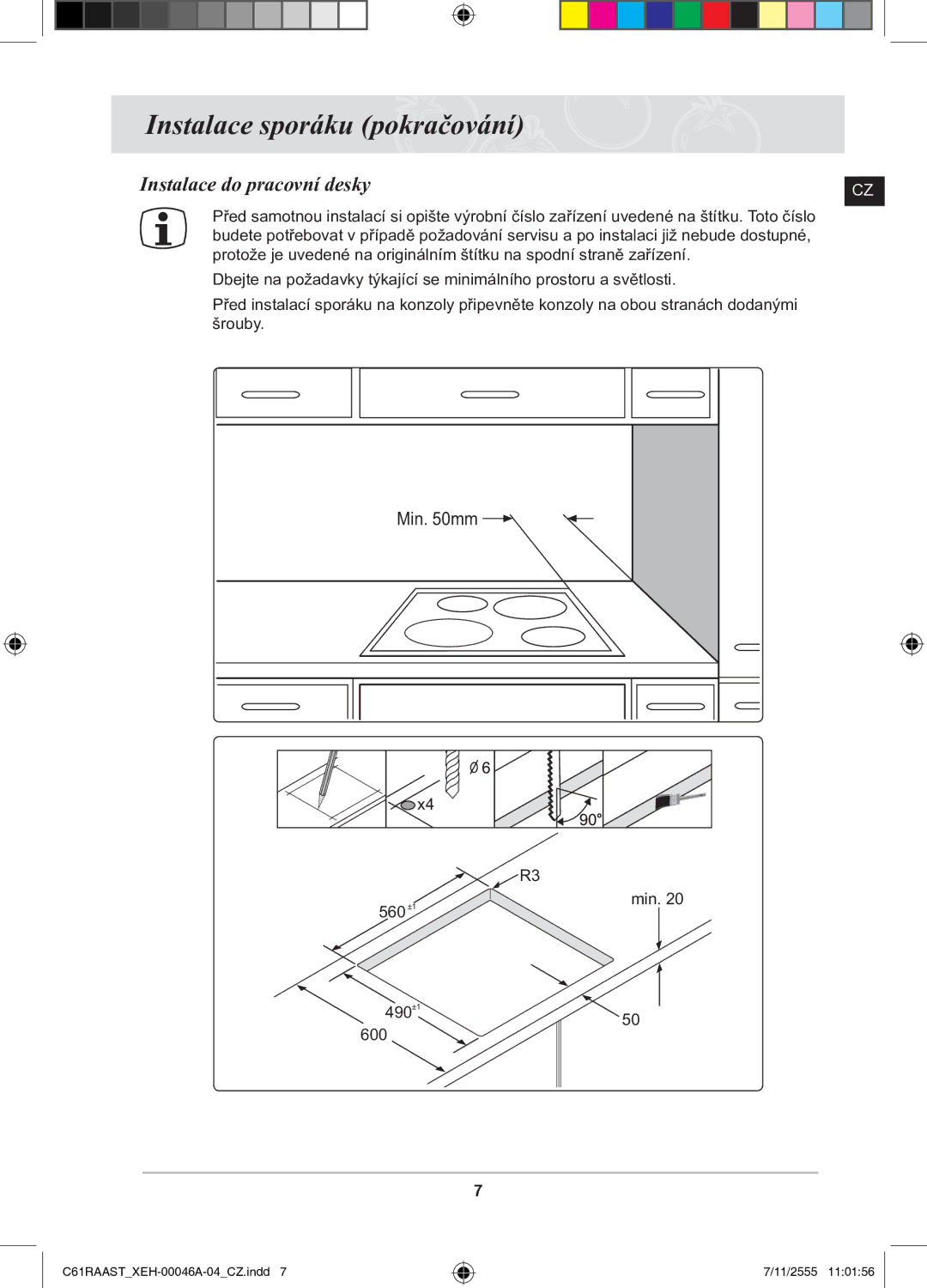 Samsung C61RAAST/XEH manual Instalace do pracovní desky 