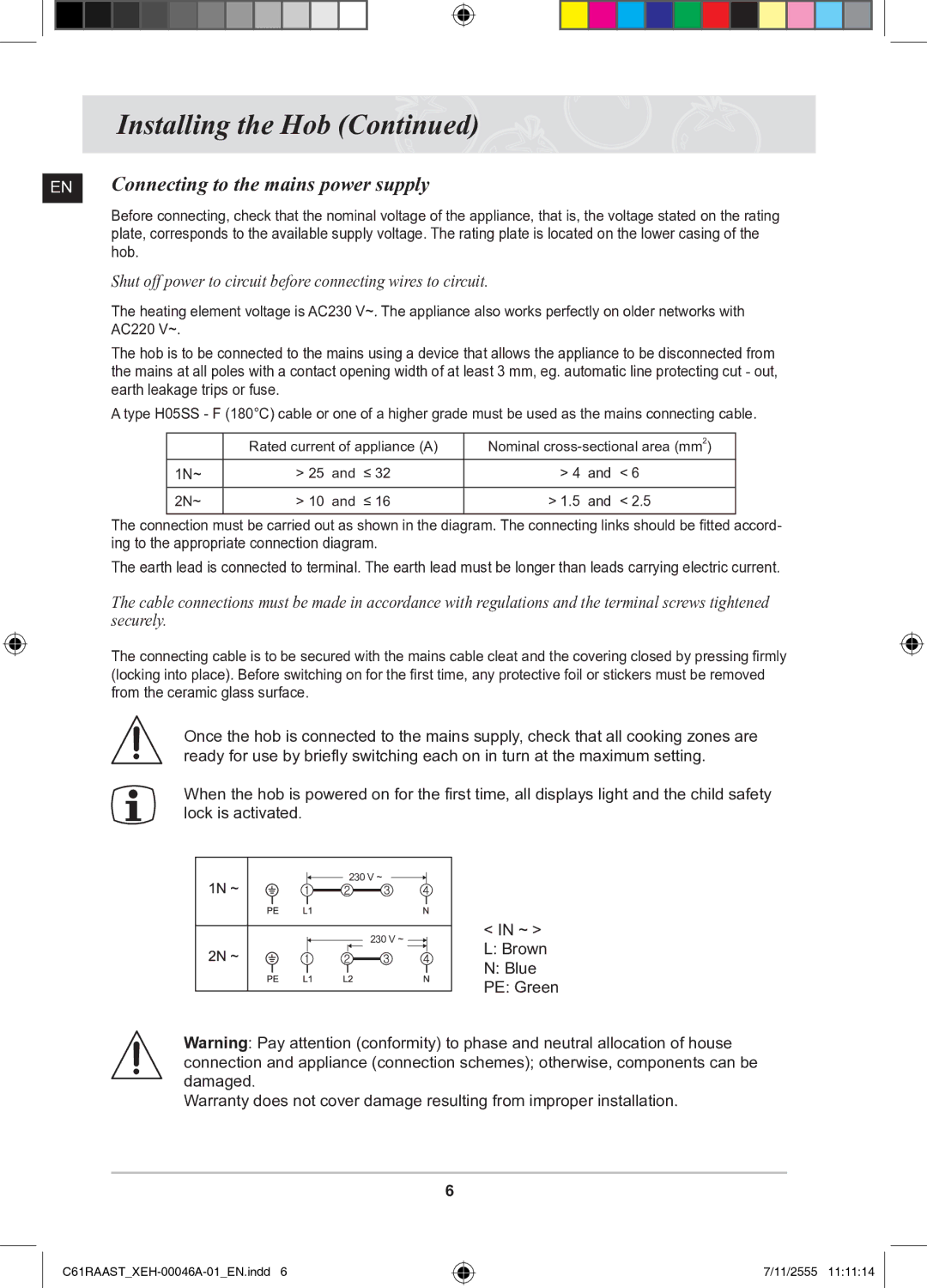 Samsung C61RAAST/XEH manual EN Connecting to the mains power supply 