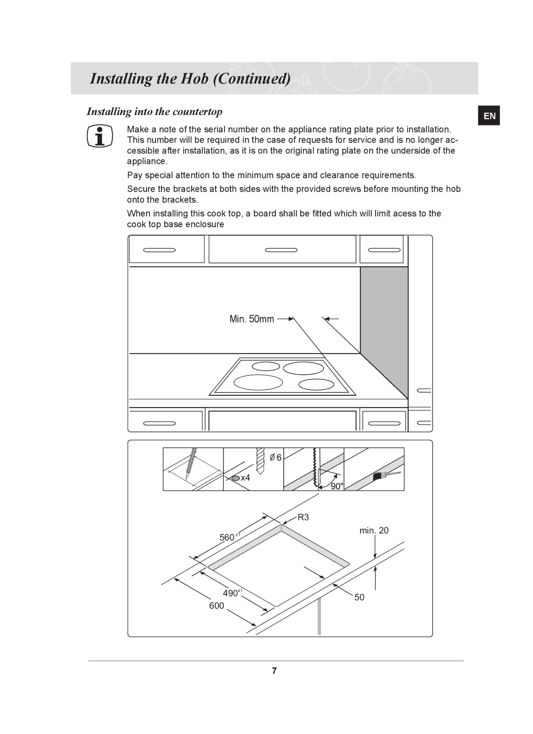 Samsung C61RABAL, C61RACN, C61RAAST, C61RADST manual Installing into the countertop 