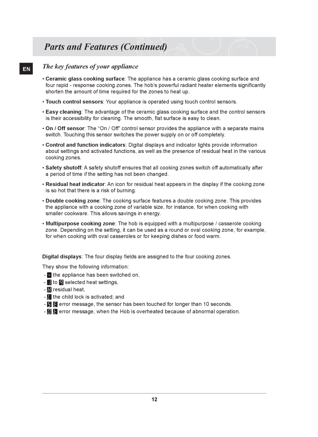 Samsung C61RCAST/BOL manual Key features of your appliance, Cooking zones 