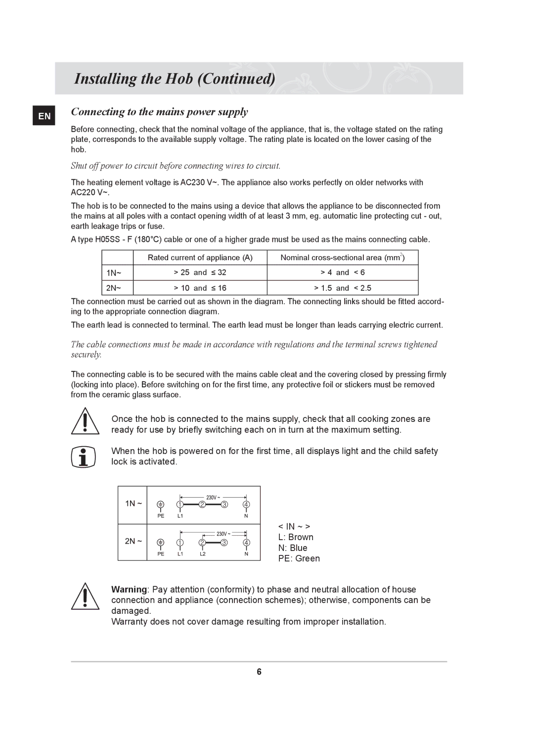 Samsung C61RCAST/BOL manual Connecting to the mains power supply, AC220 V~ 