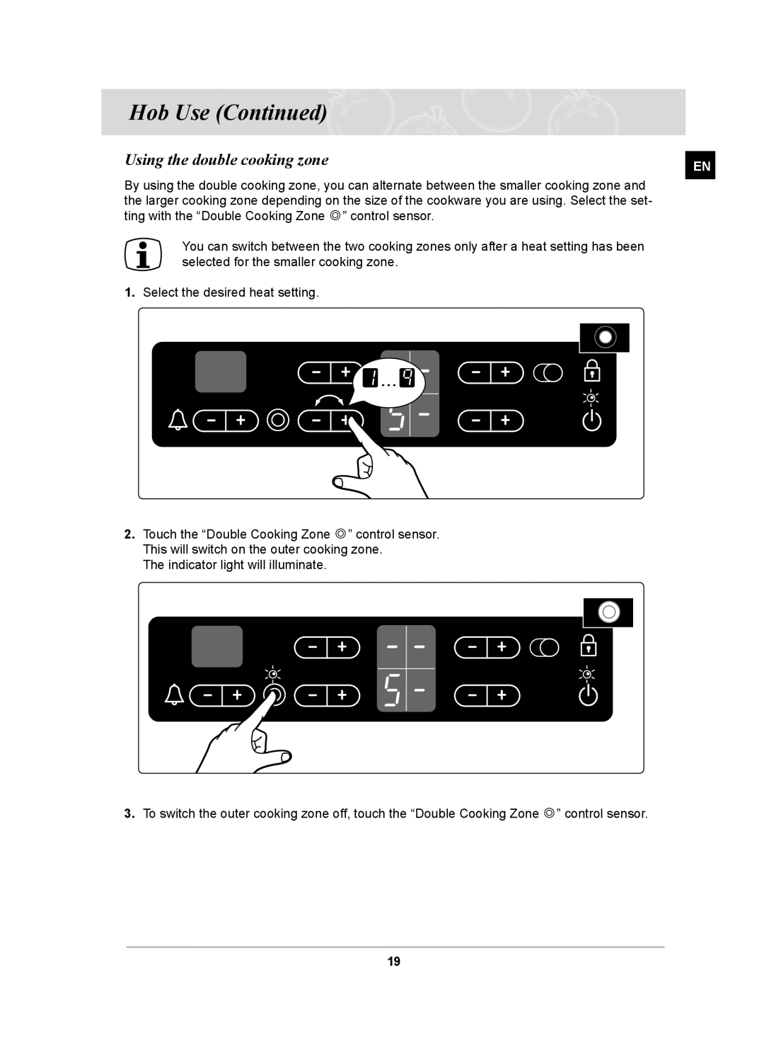 Samsung C61RCAST/BOL manual Using the double cooking zone 