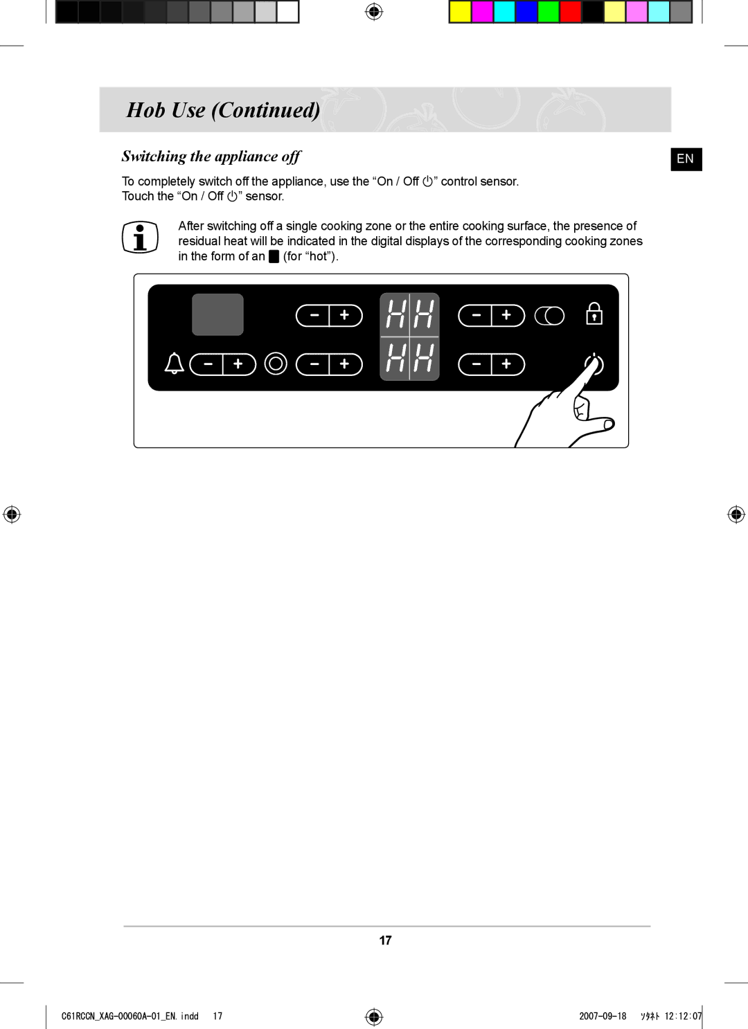 Samsung C61RCCN/XEO, C61RCAST/XAG manual Switching the appliance off 