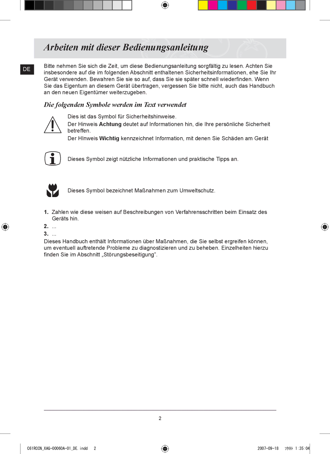 Samsung C61RCAST/XAG, C61RCCN/XEO Arbeiten mit dieser Bedienungsanleitung, Die folgenden Symbole werden im Text verwendet 