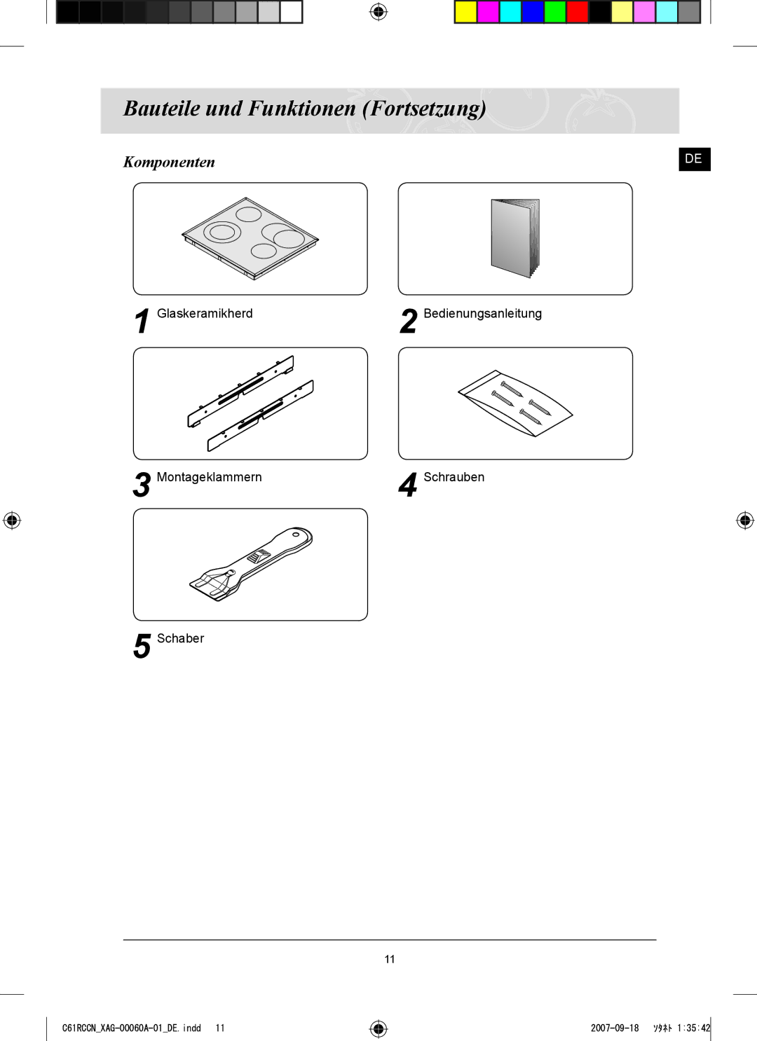 Samsung C61RCCN/XEO, C61RCAST/XAG manual Bauteile und Funktionen Fortsetzung, Komponenten 