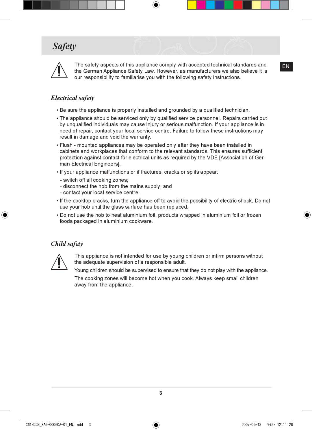 Samsung C61RCCN/XEO, C61RCAST/XAG manual Safety, Electrical safety, Child safety 