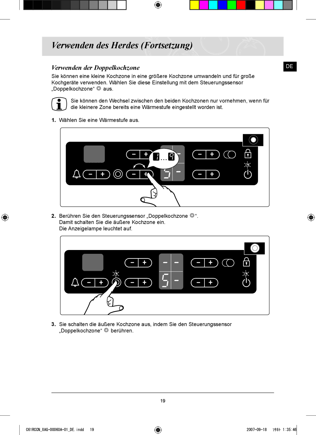 Samsung C61RCCN/XEO, C61RCAST/XAG manual Verwenden der Doppelkochzone 