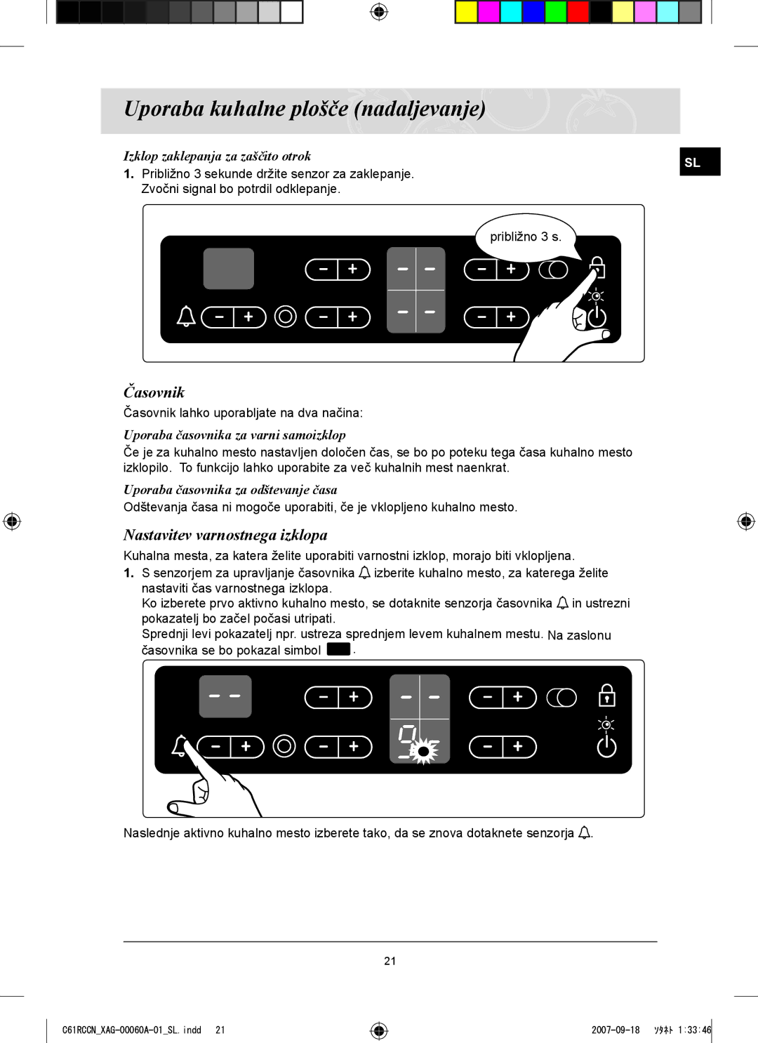 Samsung C61RCCN/XEO, C61RCAST/XAG manual Časovnik, Nastavitev varnostnega izklopa, Uporaba časovnika za varni samoizklop 