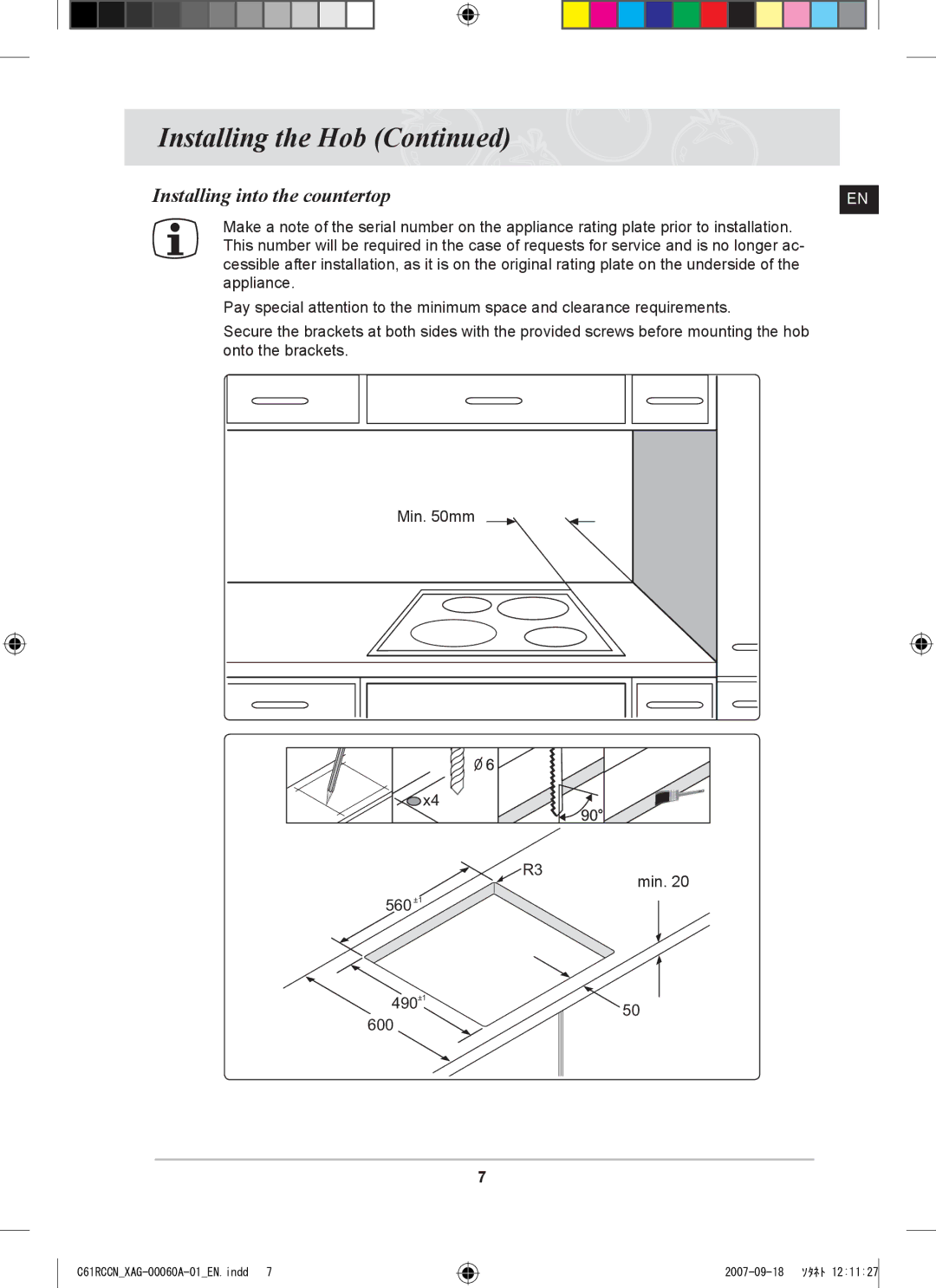 Samsung C61RCCN/XEO, C61RCAST/XAG manual Installing into the countertop 