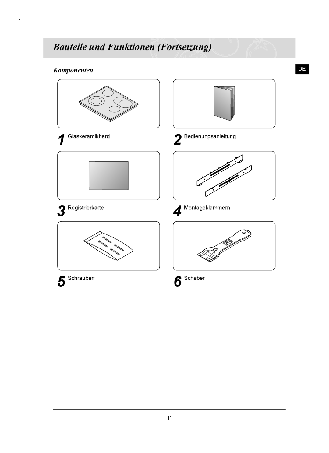 Samsung C61RCDST/XEG, C61RCAST/XEG manual Bauteile und Funktionen Fortsetzung, Komponenten 