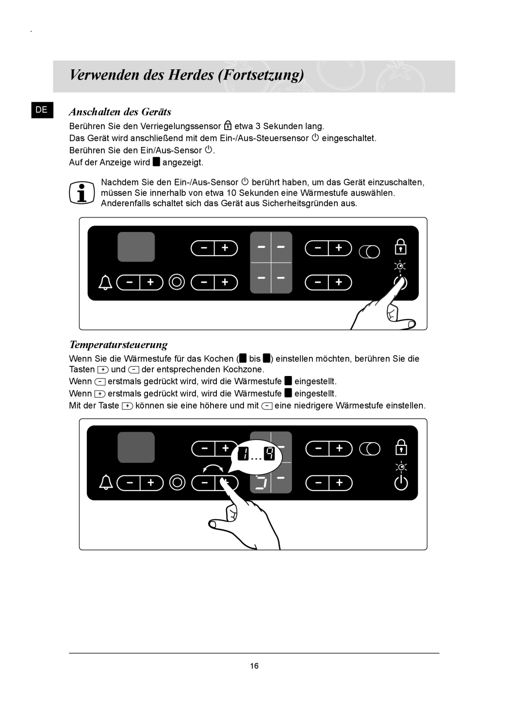 Samsung C61RCAST/XEG, C61RCDST/XEG manual Anschalten des Geräts, Temperatursteuerung 