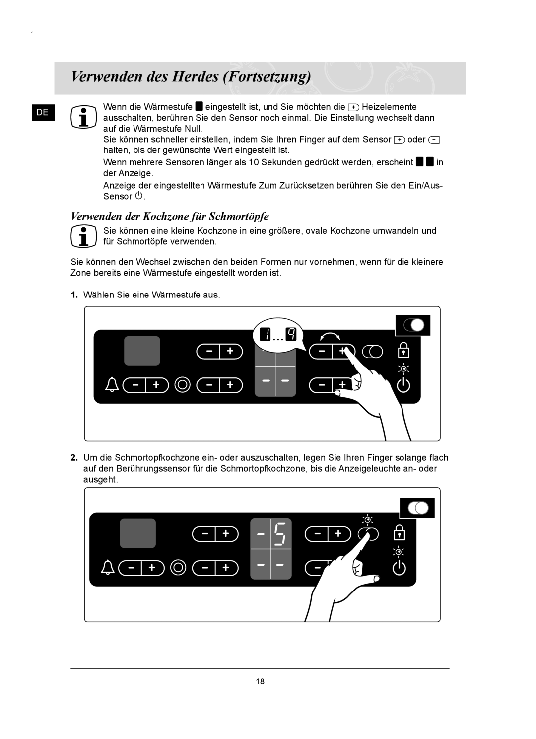 Samsung C61RCAST/XEG, C61RCDST/XEG manual Verwenden der Kochzone für Schmortöpfe 