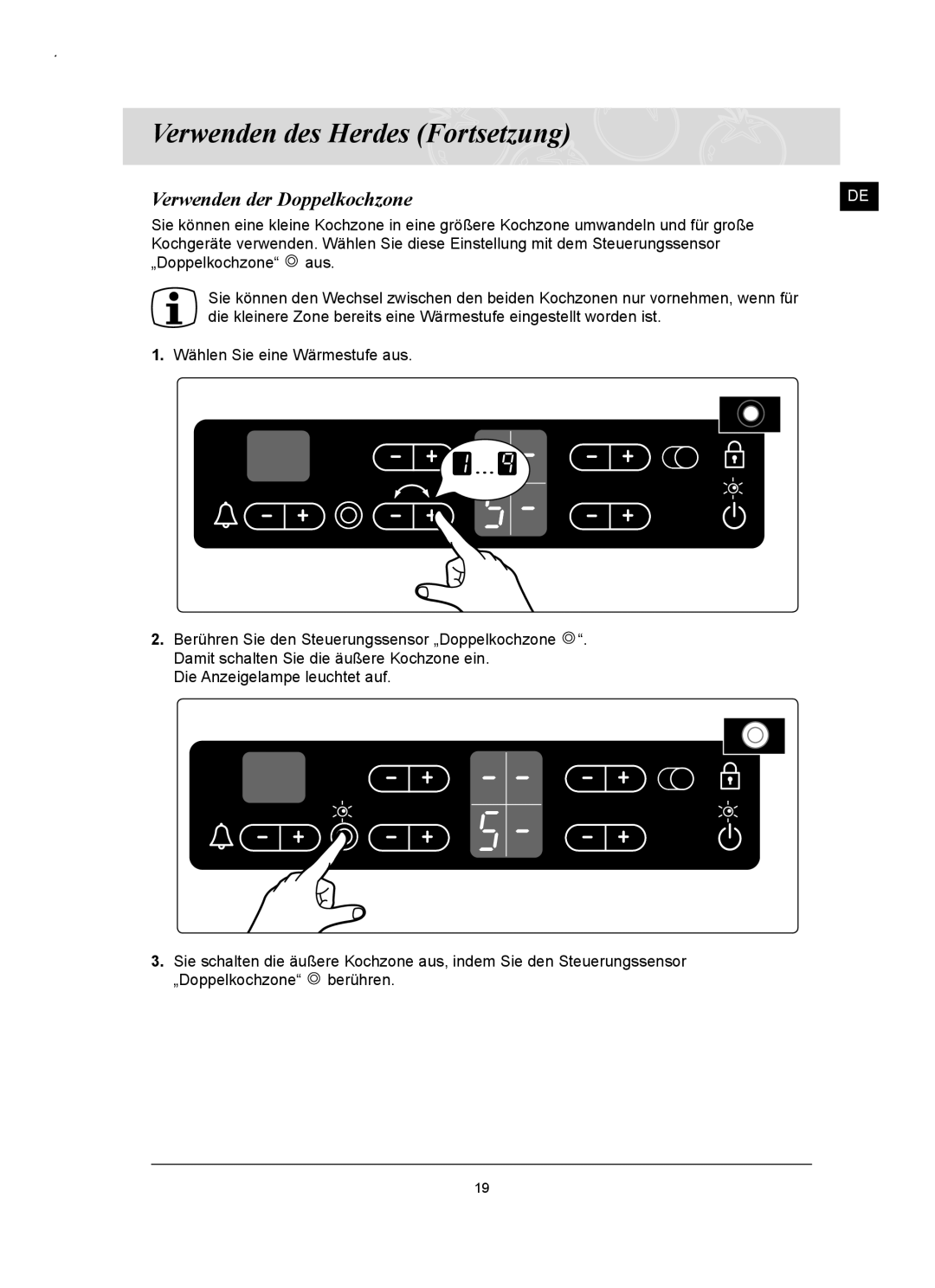 Samsung C61RCDST/XEG, C61RCAST/XEG manual Verwenden der Doppelkochzone 