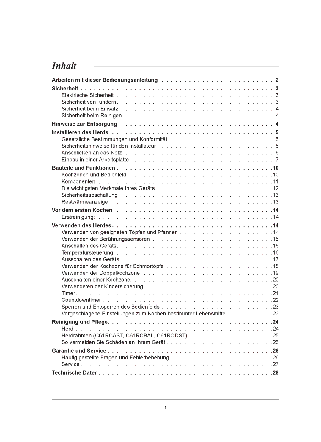 Samsung C61RCDST/XEG, C61RCAST/XEG manual Inhalt 