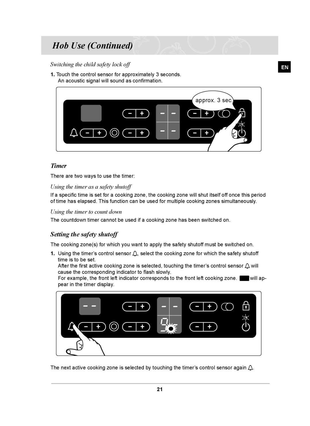 Samsung C61RCCN/BOL Timer, Setting the safety shutoff, Using the timer as a safety shutoff, Using the timer to count down 