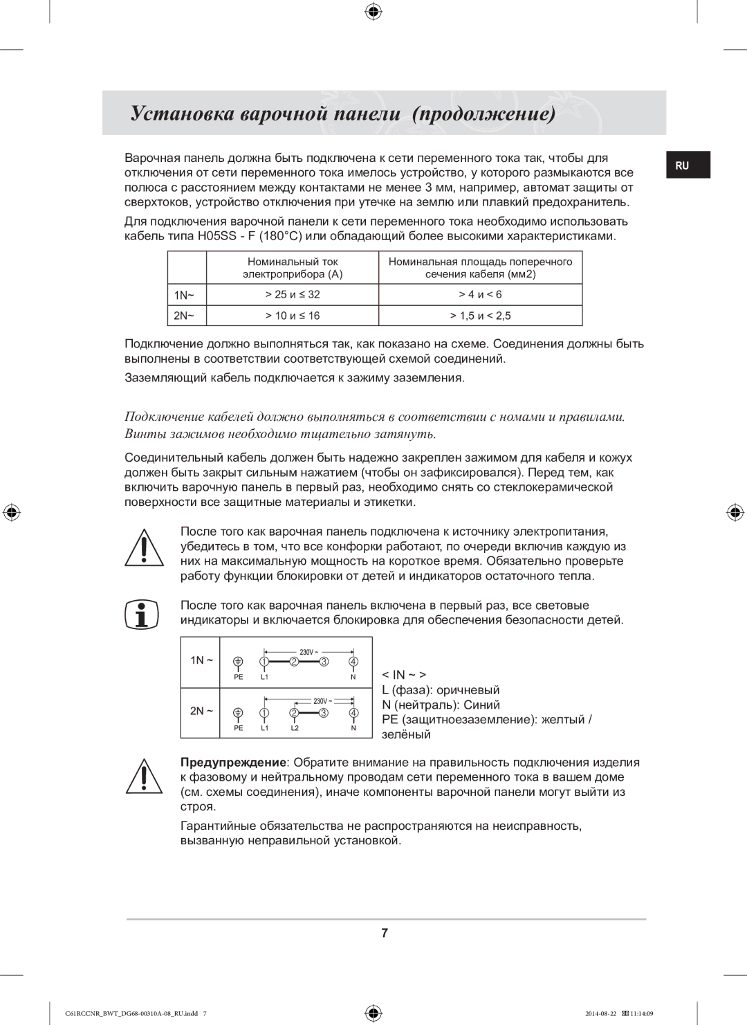 Samsung C61RCCNR/BWT manual Установка варочной панели продолжение 