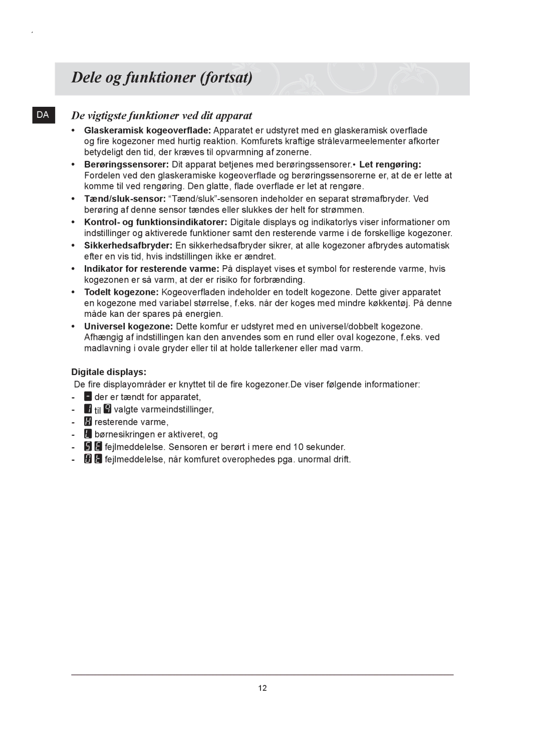 Samsung C61RCCN/XEE, C61RCAST/XEE manual De vigtigste funktioner ved dit apparat, Digitale displays 