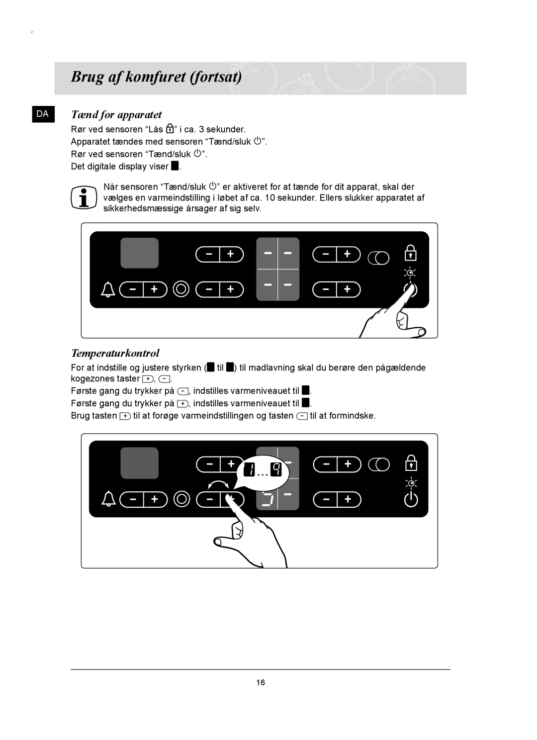 Samsung C61RCCN/XEE, C61RCAST/XEE manual Tænd for apparatet, Temperaturkontrol 