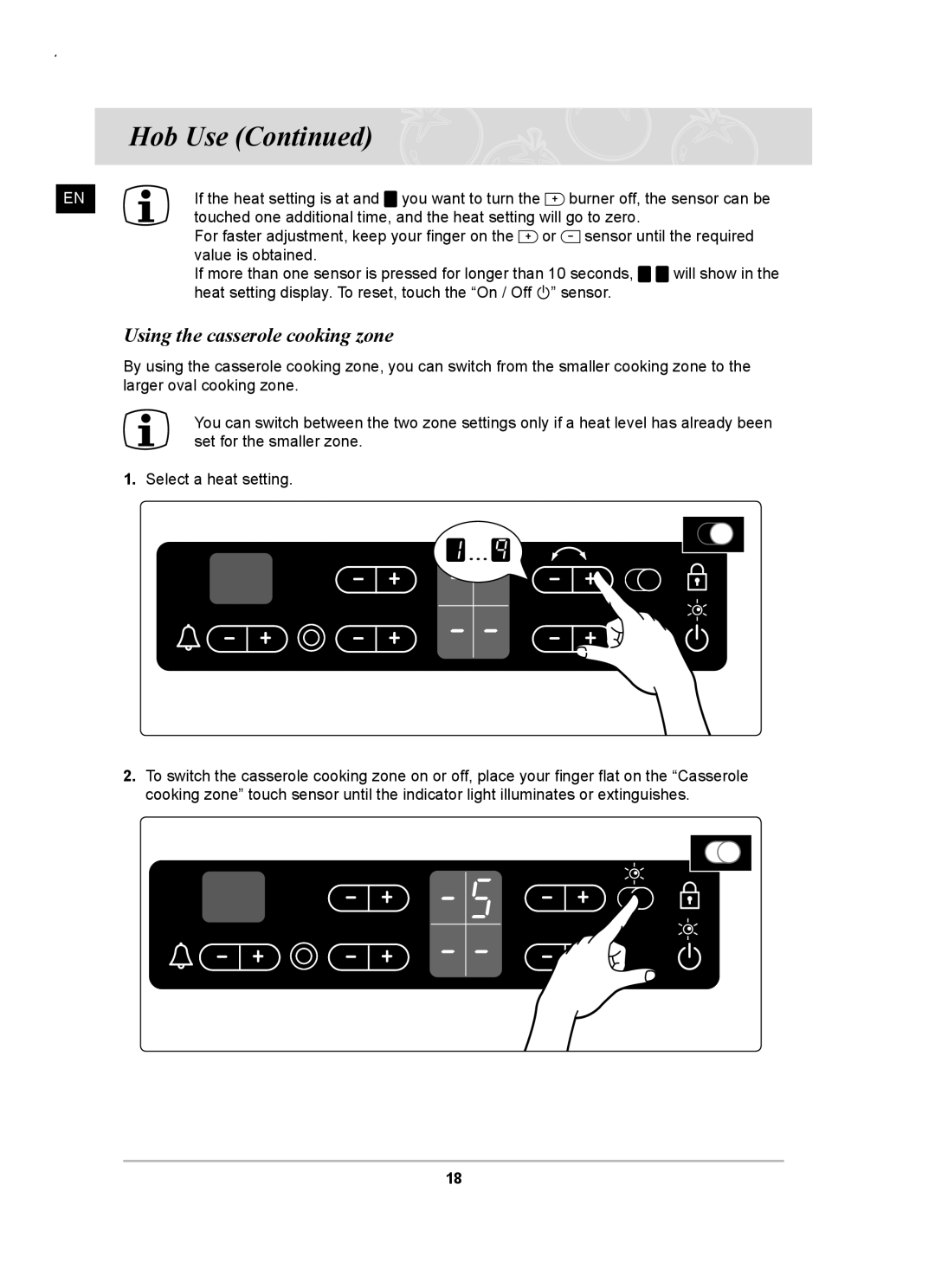 Samsung C61RCCN/XEE, C61RCAST/XEE manual Using the casserole cooking zone 