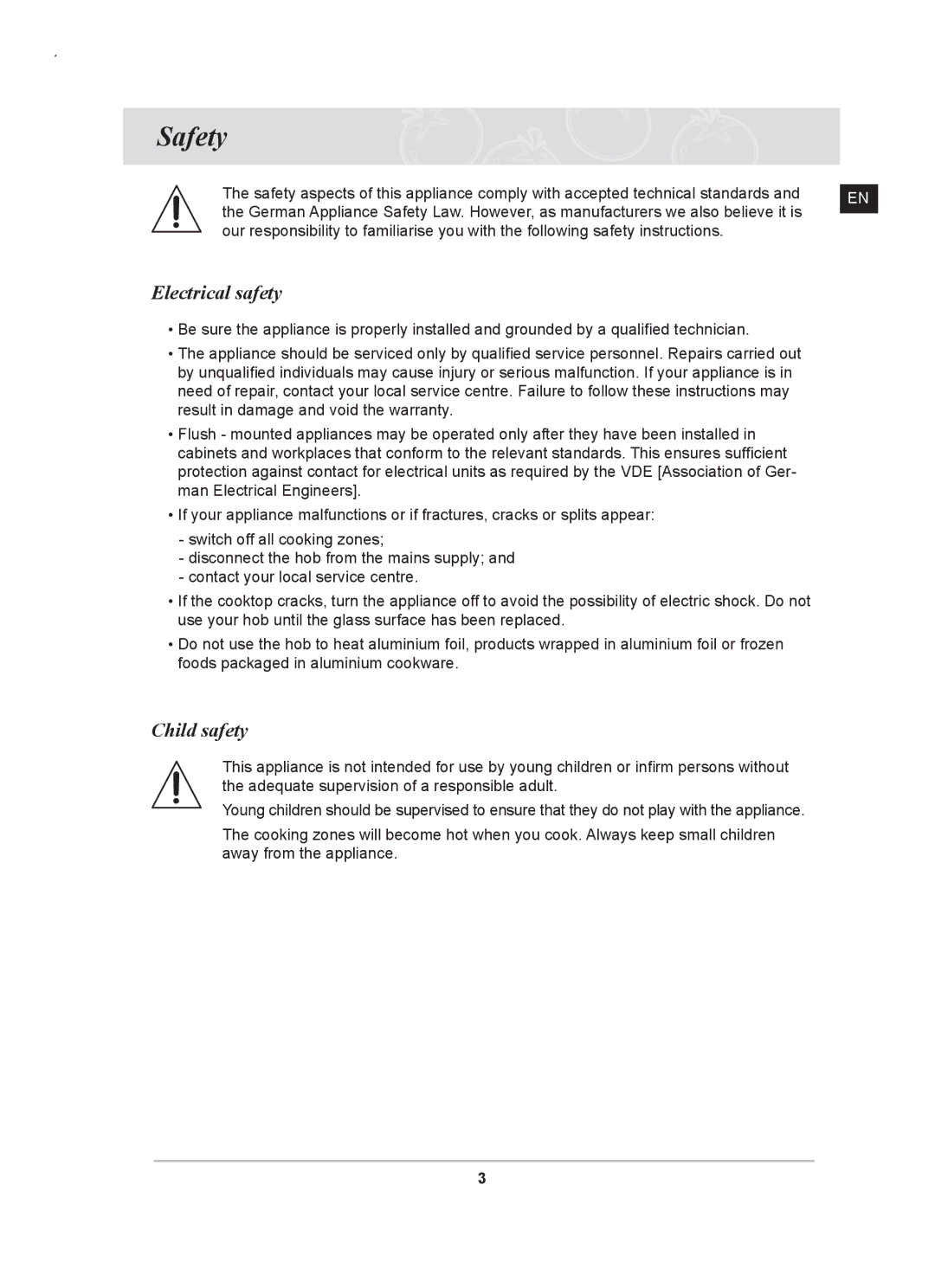 Samsung C61RCAST/XEE, C61RCCN/XEE manual Safety, Electrical safety, Child safety 