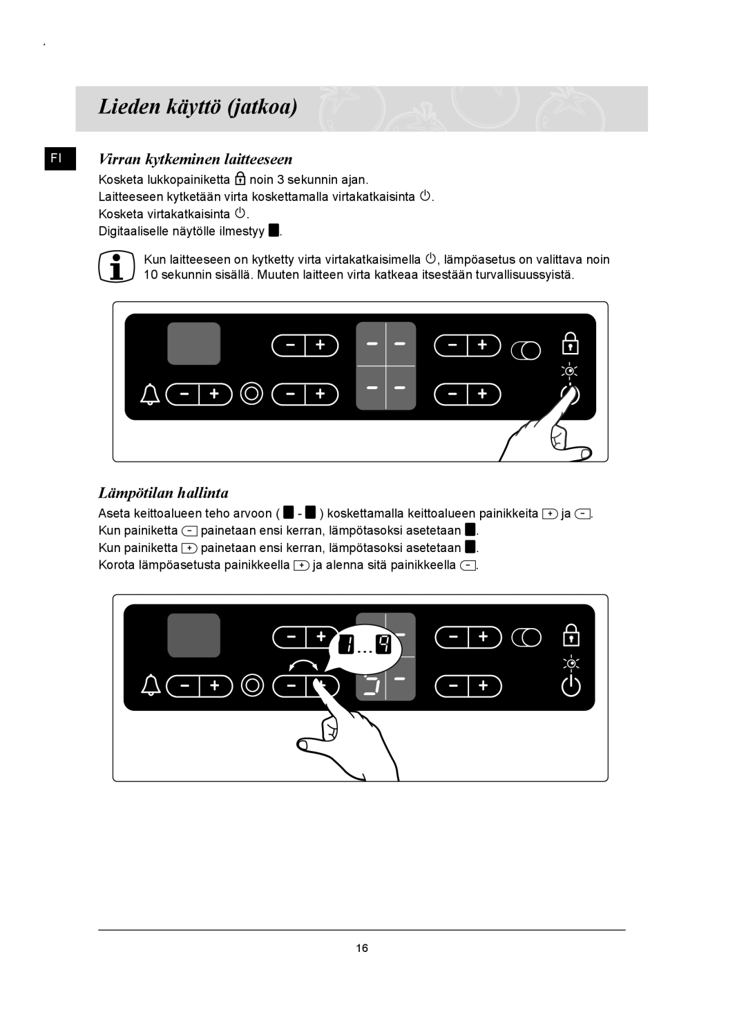 Samsung C61RCCN/XEE, C61RCAST/XEE manual Virran kytkeminen laitteeseen, Lämpötilan hallinta 