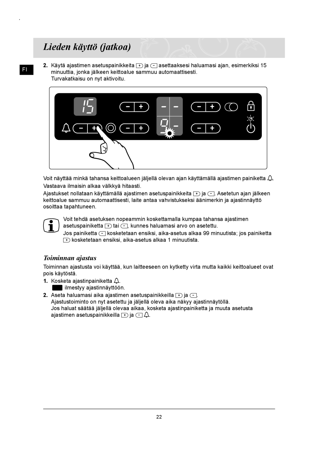 Samsung C61RCCN/XEE, C61RCAST/XEE manual Toiminnan ajastus 