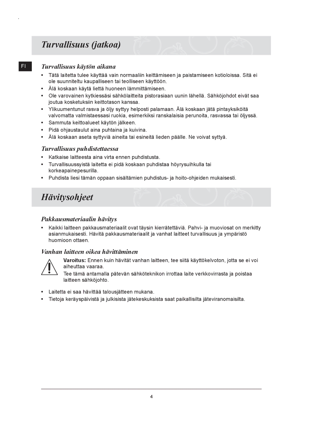 Samsung C61RCCN/XEE, C61RCAST/XEE manual Turvallisuus jatkoa, Hävitysohjeet 