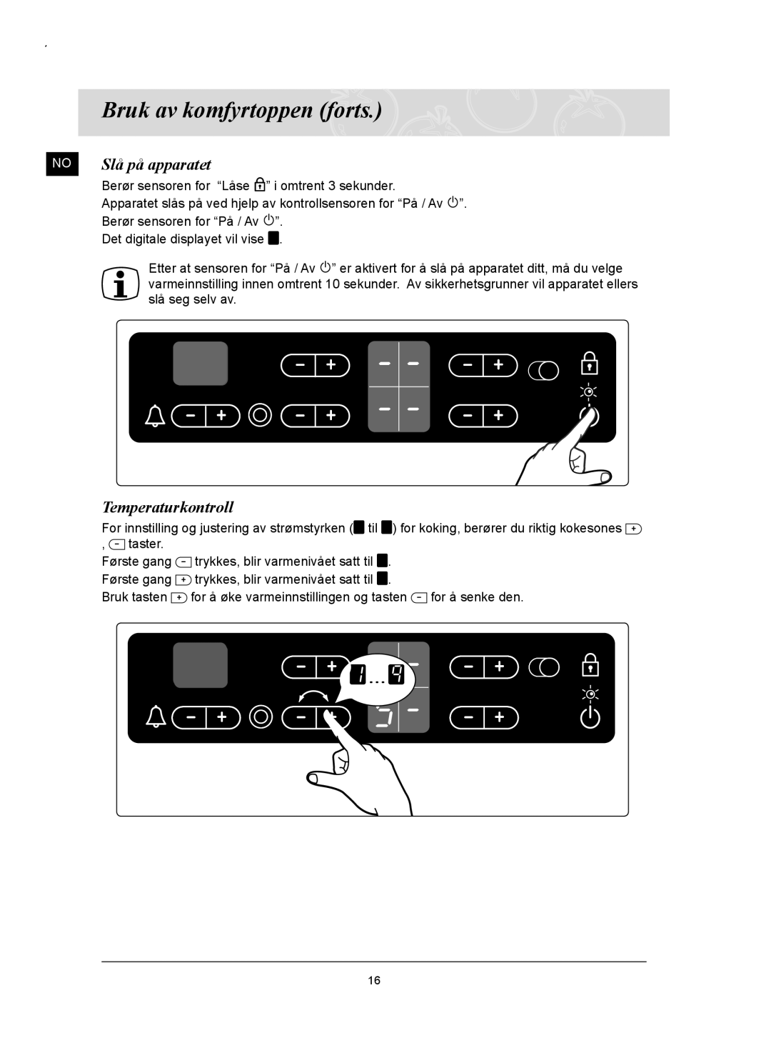 Samsung C61RCCN/XEE, C61RCAST/XEE manual Slå på apparatet, Temperaturkontroll 