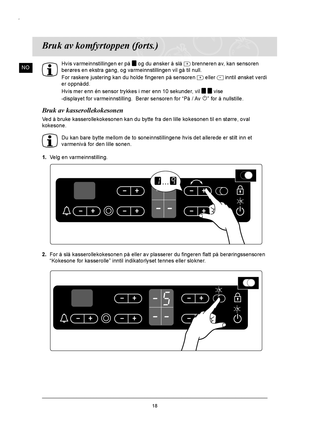 Samsung C61RCCN/XEE, C61RCAST/XEE manual Bruk av kasserollekokesonen 