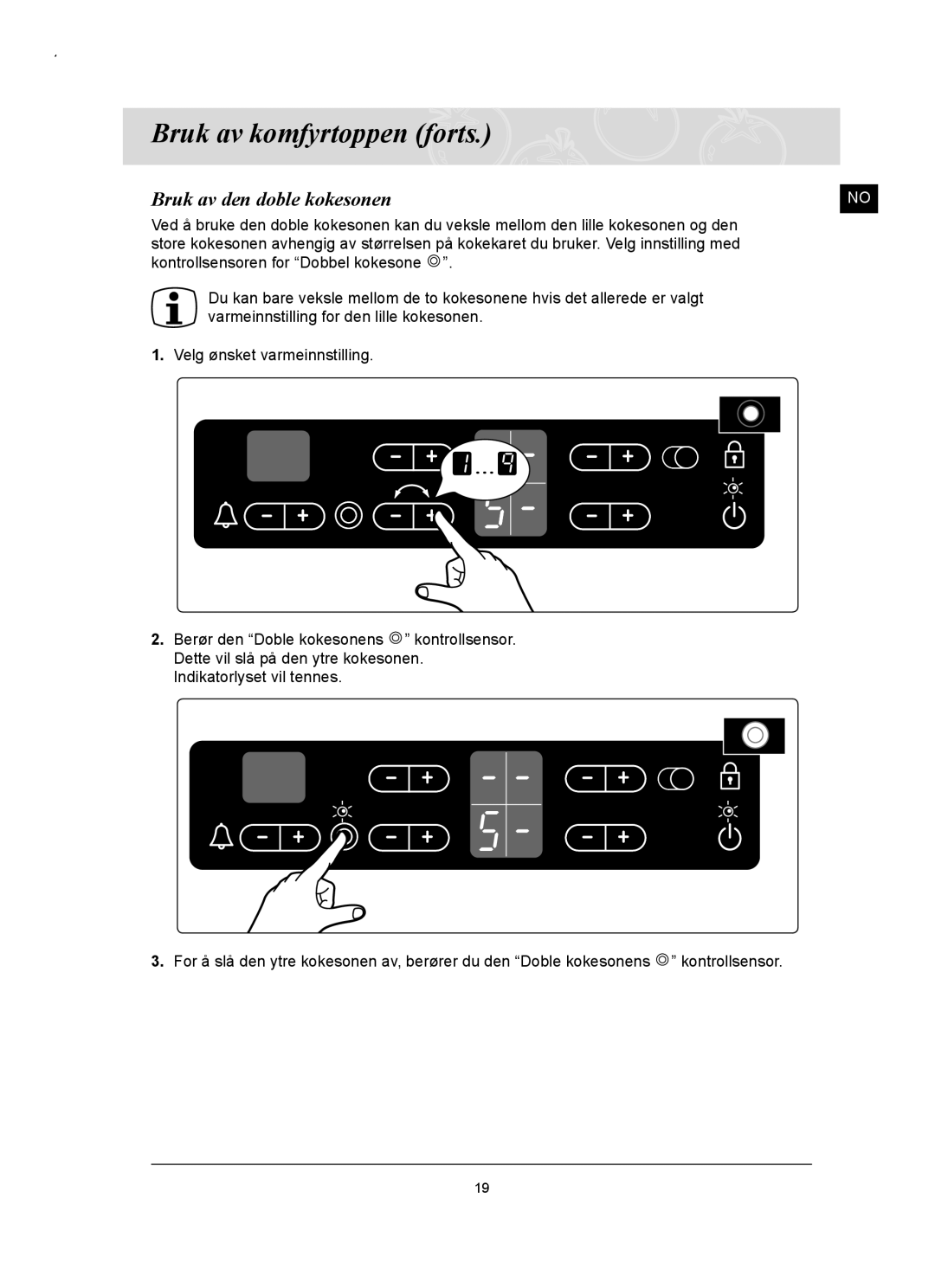 Samsung C61RCAST/XEE, C61RCCN/XEE manual Bruk av den doble kokesonen 