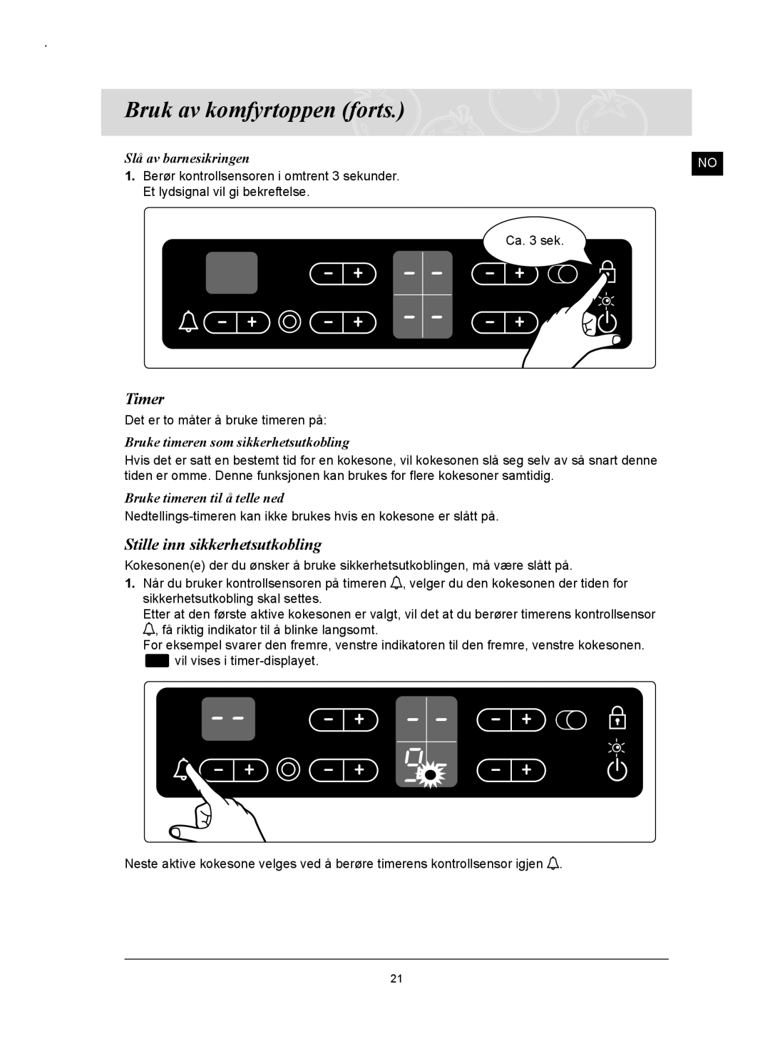 Samsung C61RCAST/XEE Timer, Stille inn sikkerhetsutkobling, Slå av barnesikringen, Bruke timeren som sikkerhetsutkobling 