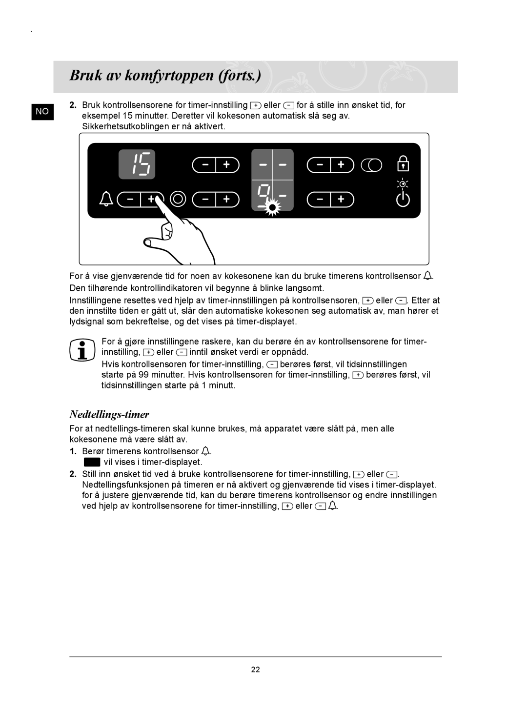 Samsung C61RCCN/XEE, C61RCAST/XEE manual Nedtellings-timer 