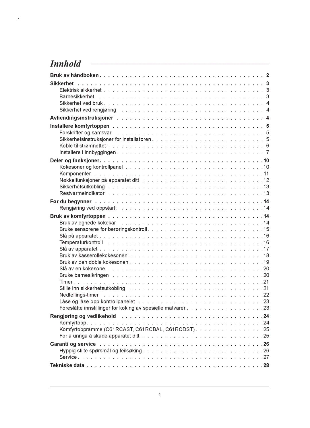 Samsung C61RCAST/XEE, C61RCCN/XEE manual Innhold 