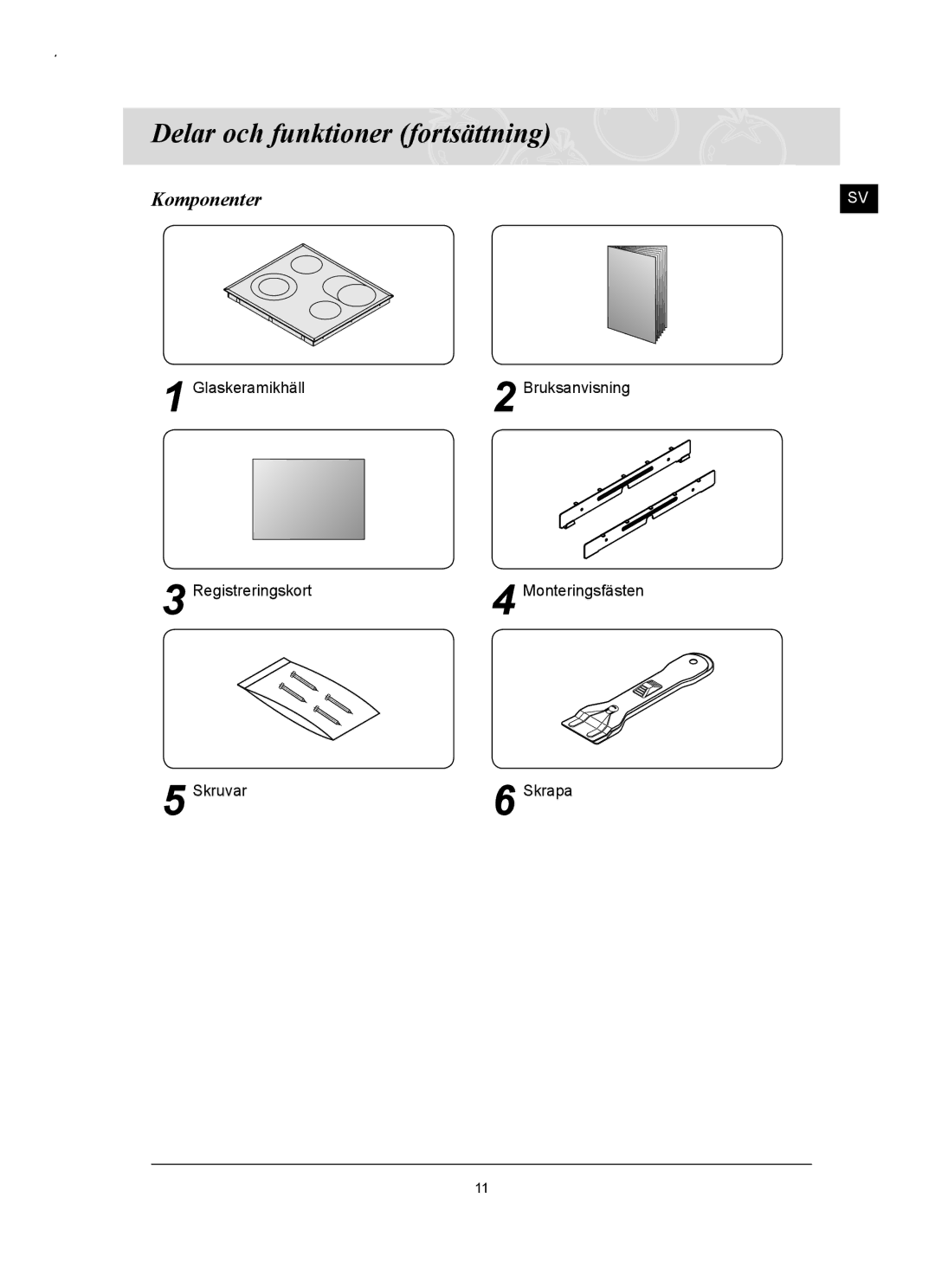 Samsung C61RCAST/XEE, C61RCCN/XEE manual Delar och funktioner fortsättning, Komponenter 