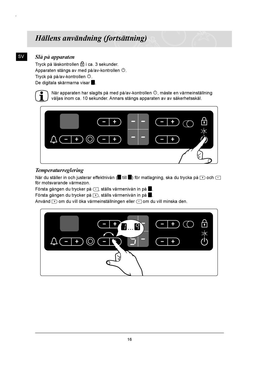 Samsung C61RCCN/XEE, C61RCAST/XEE manual Slå på apparaten, Temperaturreglering 