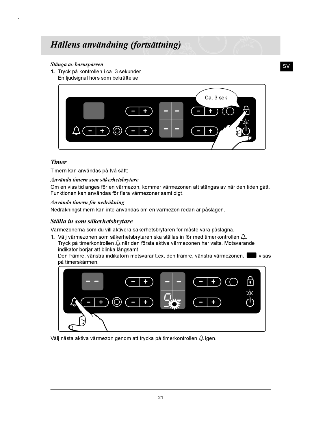 Samsung C61RCAST/XEE, C61RCCN/XEE manual Timer, Ställa in som säkerhetsbrytare, Använda timern som säkerhetsbrytare 