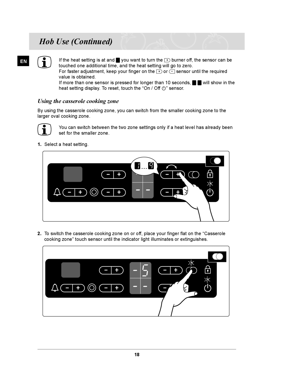 Samsung C61RCDST, C61RCAST, C61RCCN, C61RCBAL manual Using the casserole cooking zone 