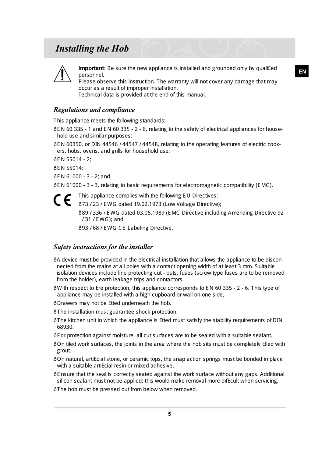 Samsung C61RCBAL, C61RCDST, C61RCAST Installing the Hob, Regulations and compliance, Safety instructions for the installer 