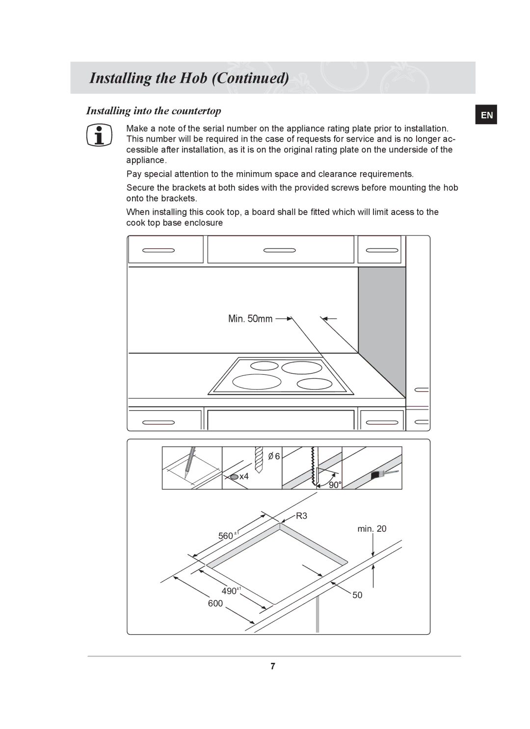 Samsung C61RCAST, C61RCDST, C61RCCN, C61RCBAL manual Installing into the countertop 