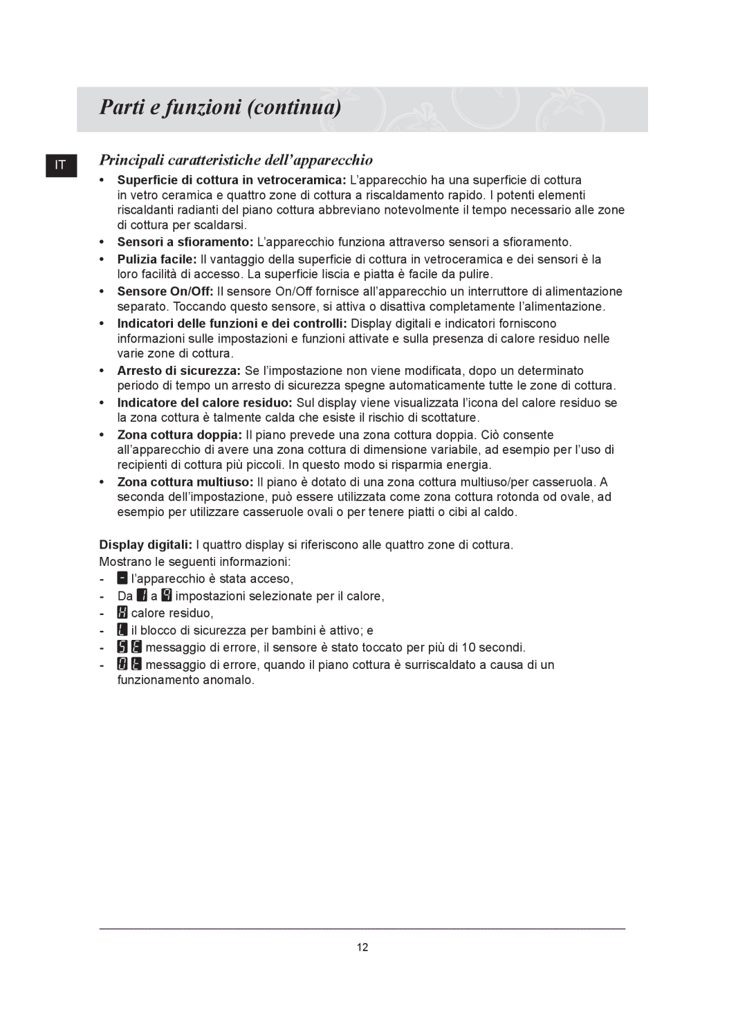 Samsung C61RCDST/XET manual Principali caratteristiche dell’apparecchio 