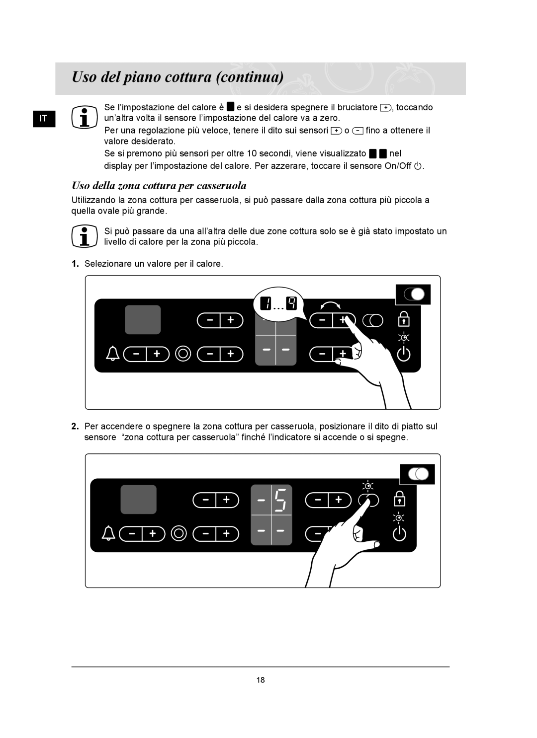 Samsung C61RCDST/XET manual Uso della zona cottura per casseruola 