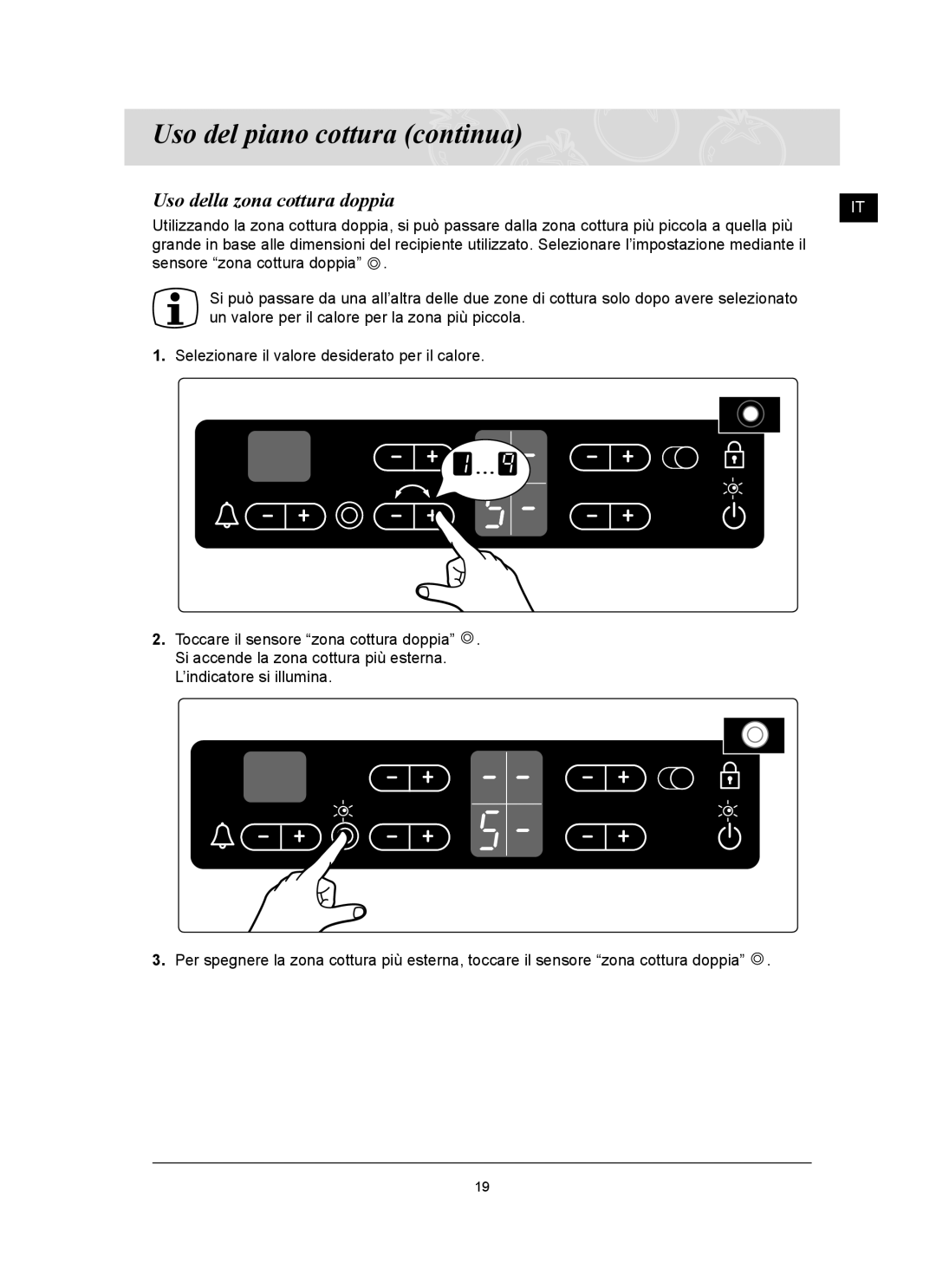 Samsung C61RCDST/XET manual Uso della zona cottura doppia 